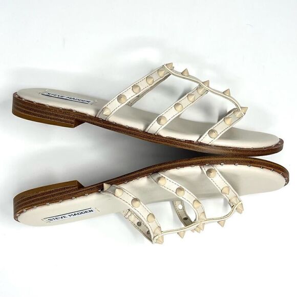 Steve Madden Muni Bone White Vegan Leather Strappy Pyramid Studded Sandals 9 - Picture 5 of 10